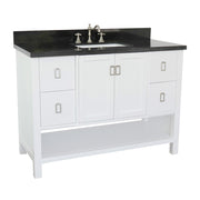Bellaterra Home 400300-WH-BGR Monterey 49" vanity, White, Black Galaxy granite top, angled view on a white background