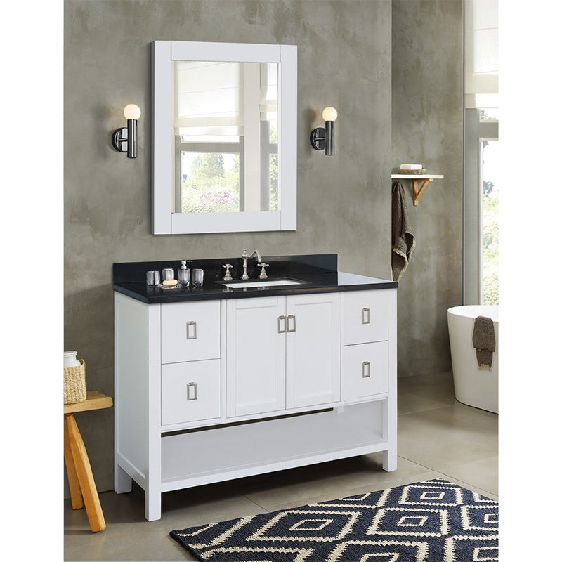 Bellaterra Home 400300-WH-BGR Monterey 49" vanity, White, Black Galaxy granite top, installed in a bathroom