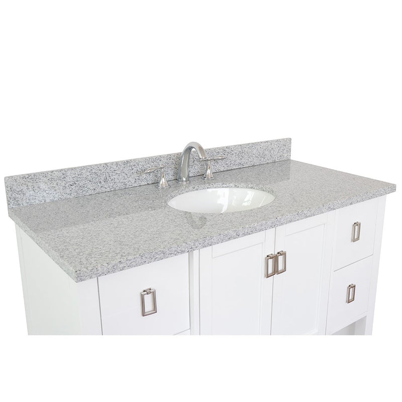 Bellaterra Home 400300-WH-GYO Monterey 49" vanity, White, gray granite top, countertop and sink close-up