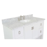 Bellaterra Home 400300-WH-WMO Monterey 49" vanity, White, White Carrara marble top, countertop and sink close-up