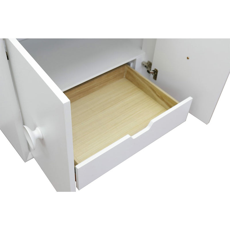 Bellaterra Home 400400-CAB-WH Stora 30" vanity cabinet, White, angled view with the drawer open