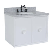 Bellaterra Home 400400-CAB-WH-GYO Stora 31" vanity, White, gray granite top, angled view on a white background