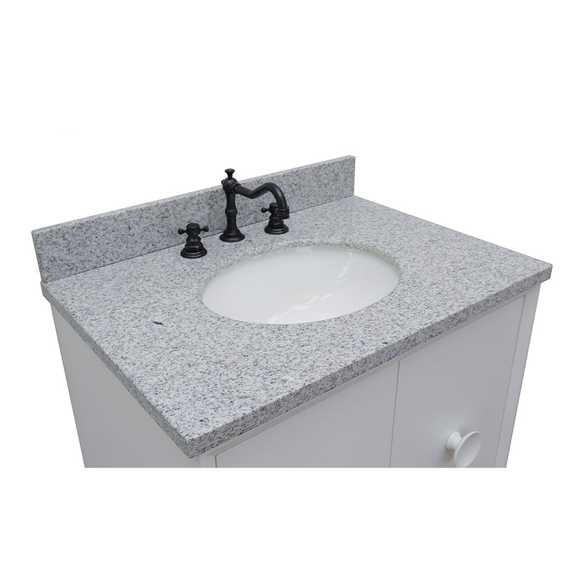 Bellaterra Home 400400-CAB-WH-GYO Stora 31" vanity, White, gray granite top, countertop and sink close-up
