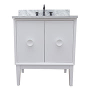 Bellaterra Home 400400-WH-WMR Stora 31" vanity, White, White Carrara marble top, front view on a white background