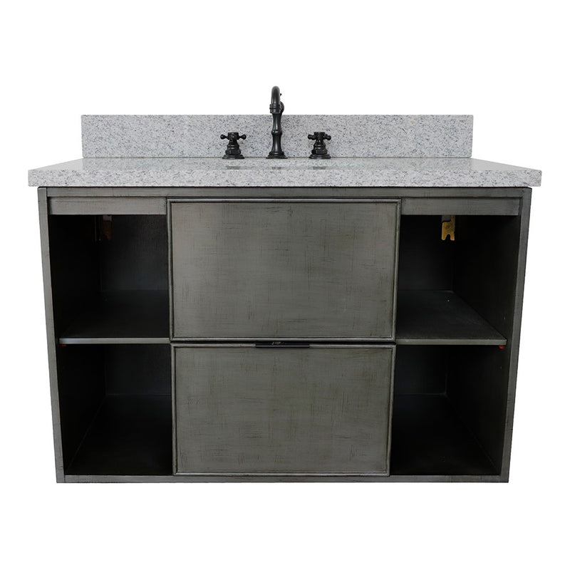 Bellaterra Home 400502-CAB-LY-GYO Paris Exposed 37" vanity, Linen Gray, gray granite top, front view on a white background