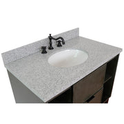 Bellaterra Home 400502-CAB-LY-GYO Paris Exposed 37" vanity, Linen Gray, gray granite top, countertop and sink close-up