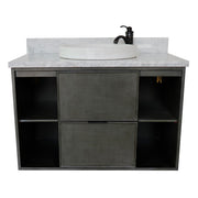 Bellaterra Home 400502-CAB-LY-WMRD Paris Exposed 37" vanity, Linen Gray, White Carrara marble top, front view on a white