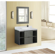 Bellaterra Home 400502-CAB-LY-WMRD Paris Exposed 37" vanity, Linen Gray, White Carrara marble top, installed in a bathroom