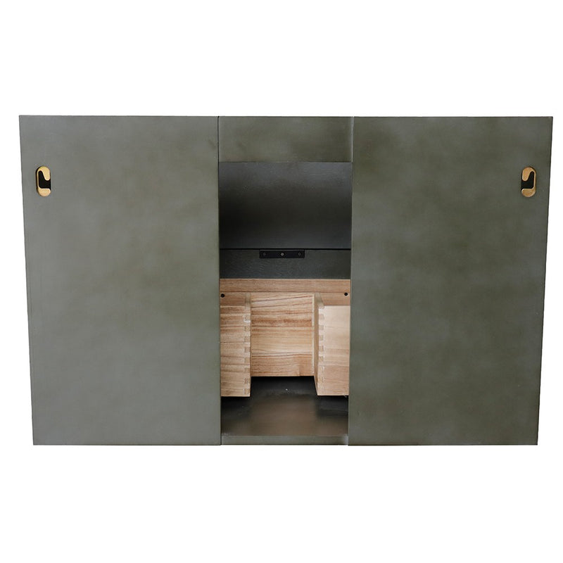Bellaterra Home 400502-CAB-LY-WMRD Paris Exposed 37" vanity, Linen Gray, White Carrara marble top, rear view