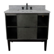 Bellaterra Home 400502-LY-GYR Paris Exposed 37" vanity, Linen Gray, gray granite top, front view on a white background