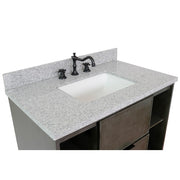 Bellaterra Home 400502-LY-GYR Paris Exposed 37" vanity, Linen Gray, gray granite top, countertop and sink close-up
