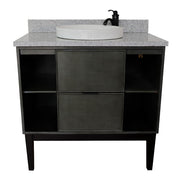 Bellaterra Home 400502-LY-GYRD Paris Exposed 37" vanity, Linen Gray, gray granite top, front view on a white background