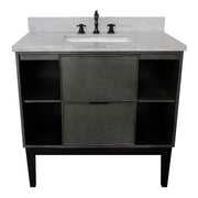 Bellaterra Home 400502-LY-WMR Paris Exposed 37" vanity, Linen Gray, White Carrara marble top, front view on a white