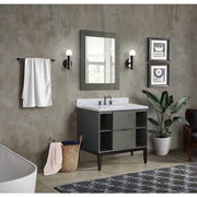 Bellaterra Home 400502-LY-WMR Paris Exposed 37" vanity, Linen Gray, White Carrara marble top, installed in a bathroom