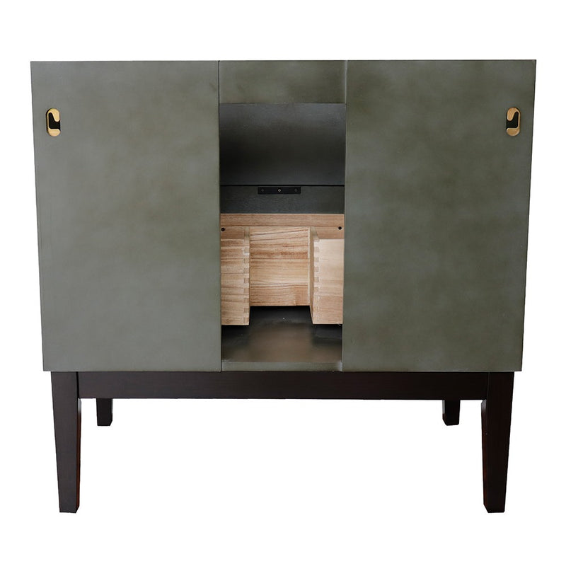Bellaterra Home 400502-LY-WMR Paris Exposed 37" vanity, Linen Gray, White Carrara marble top, rear view