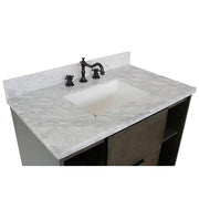 Bellaterra Home 400502-LY-WMR Paris Exposed 37" vanity, Linen Gray, White Carrara marble top, countertop and sink close-up