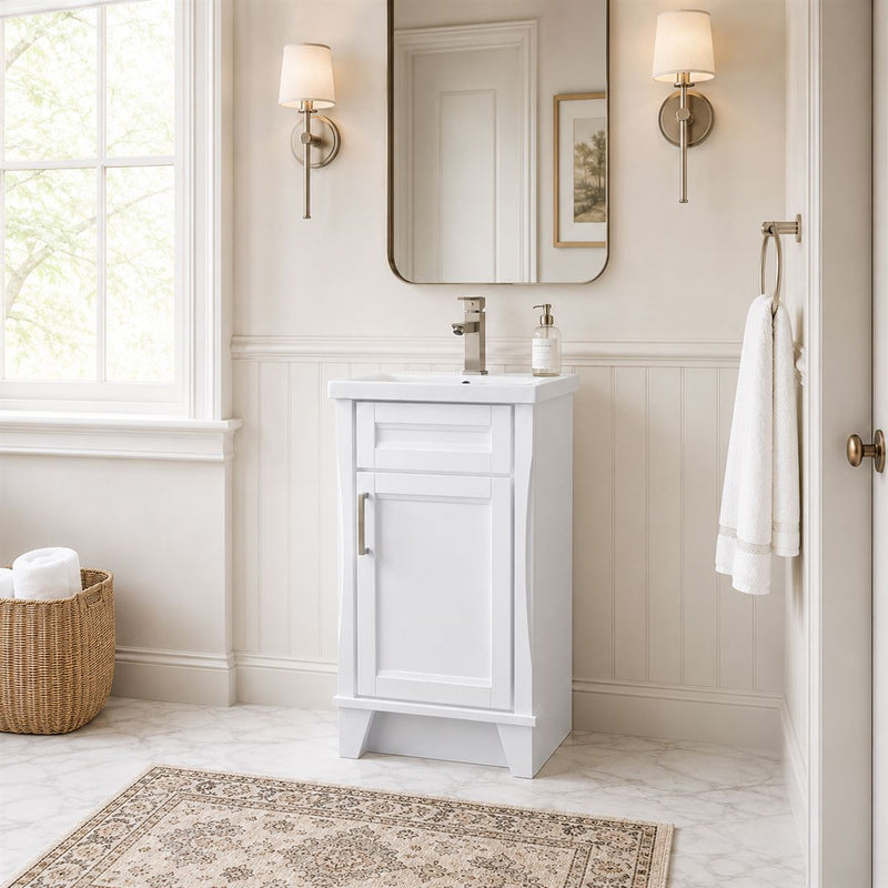 Bellaterra Home 400700-20-WH-CE Terni 20" vanity, White, ceramic top, installed in a bathroom