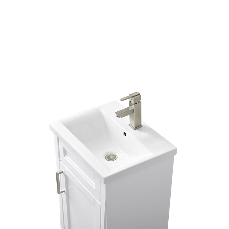 Bellaterra Home 400700-20-WH-CE Terni 20" vanity, White, ceramic top, countertop and sink close-up