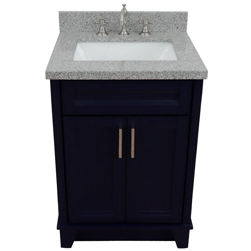 Bellaterra Home 400700-25-BU-GYR Terni 25" vanity, Blue, gray granite top, countertop and sink close-up