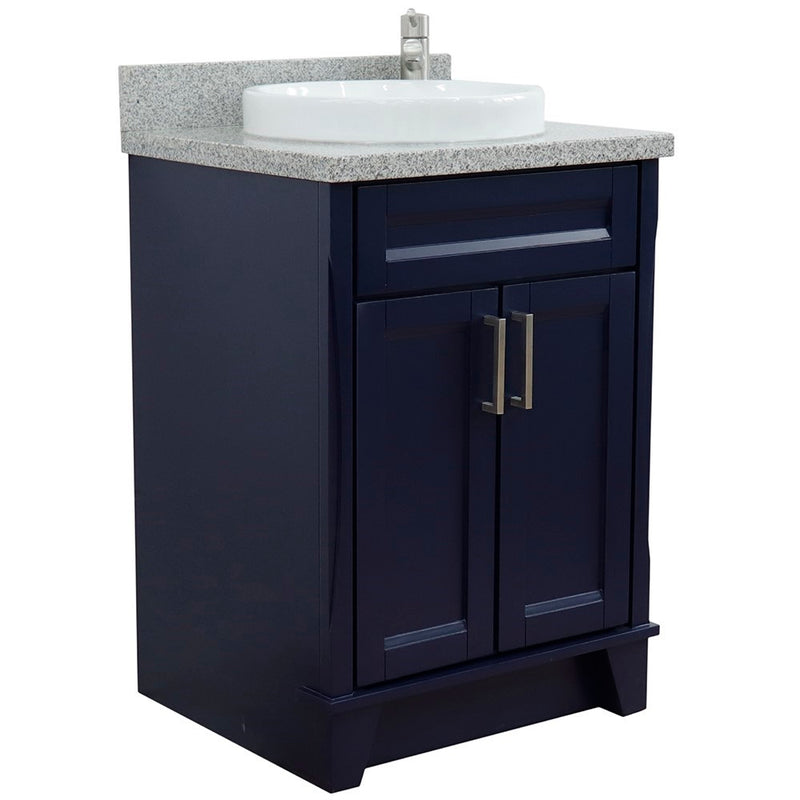 Bellaterra Home 400700-25-BU-GYRD Terni 25" vanity, Blue, gray granite top, angled view on a white background