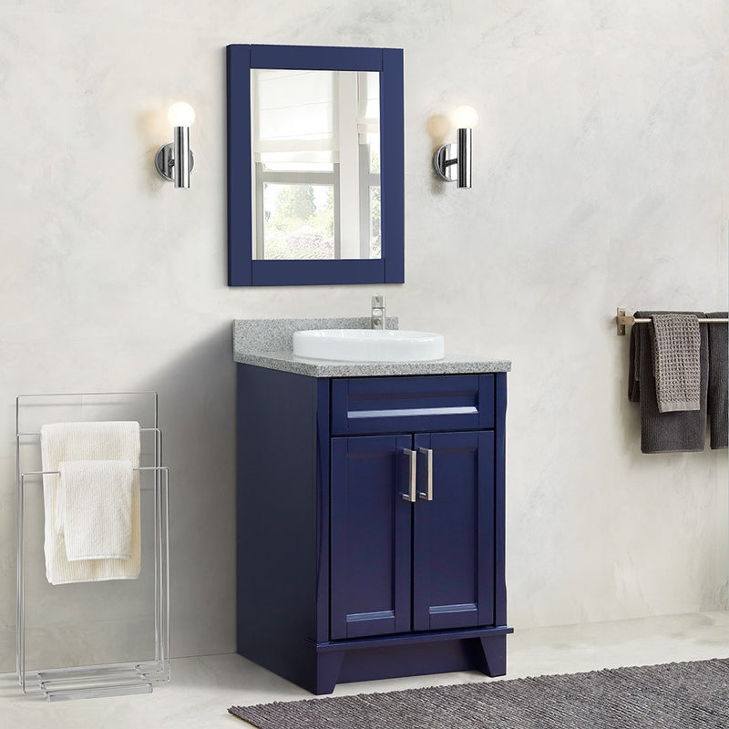 Bellaterra Home 400700-25-BU-GYRD Terni 25" vanity, Blue, gray granite top, installed in a bathroom
