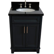Bellaterra Home 400700-25-DG-BGO Terni 25" vanity, Dark Gray, Black Galaxy granite top, front view on a white background