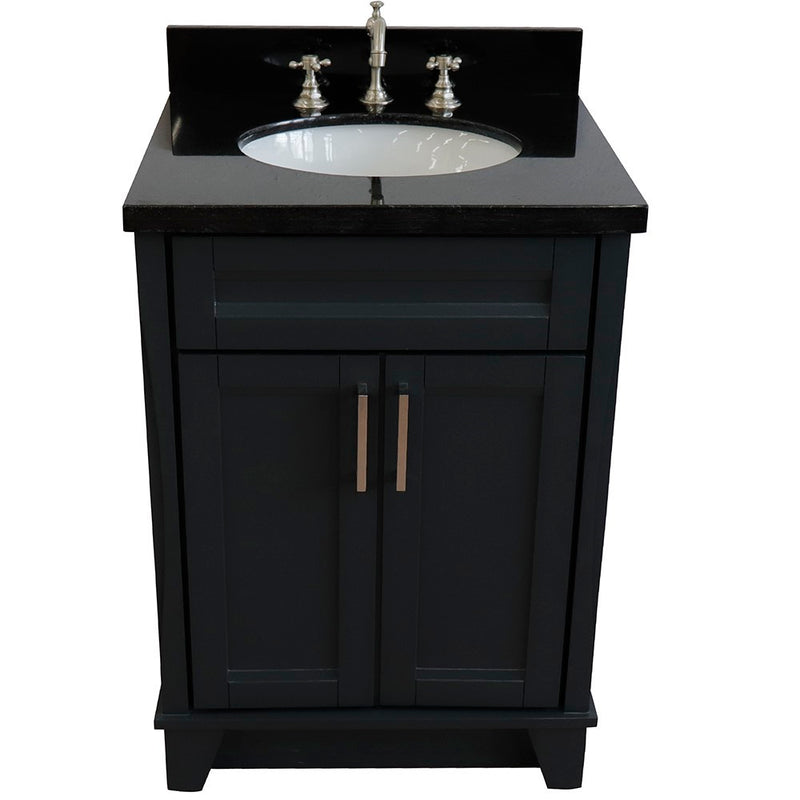 Bellaterra Home 400700-25-DG-BGO Terni 25" vanity, Dark Gray, Black Galaxy granite top, front view on a white background