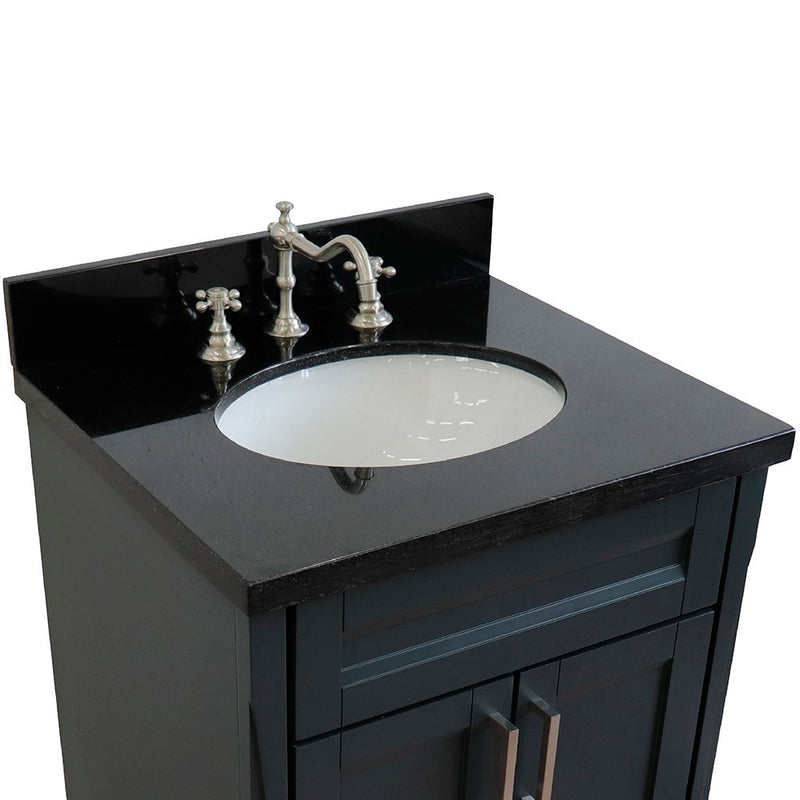Bellaterra Home 400700-25-DG-BGO Terni 25" vanity, Dark Gray, Black Galaxy granite top, countertop and sink close-up
