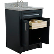 Bellaterra Home 400700-25-DG-GYO Terni 25" vanity, Dark Gray, gray granite top, angled view with the drawer open