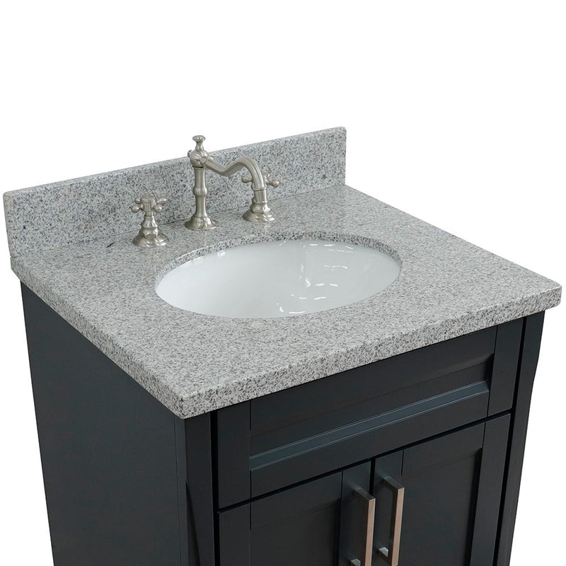 Bellaterra Home 400700-25-DG-GYO Terni 25" vanity, Dark Gray, gray granite top, countertop and sink close-up
