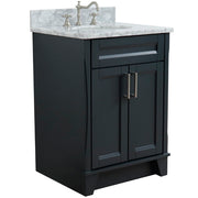 Bellaterra Home 400700-25-DG-WMO Terni 25" vanity, Dark Gray, White Carrara marble top, angled view on a white background
