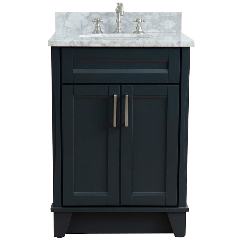 Bellaterra Home 400700-25-DG-WMO Terni 25" vanity, Dark Gray, White Carrara marble top, front view on a white background