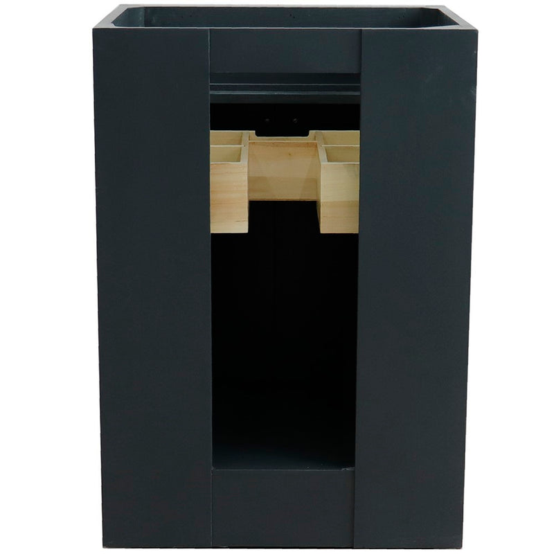 Bellaterra Home 400700-25-DG-WMO Terni 25" vanity, Dark Gray, White Carrara marble top, cabinet interior close-up