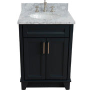 Bellaterra Home 400700-25-DG-WMO Terni 25" vanity, Dark Gray, White Carrara marble top, countertop and sink close-up