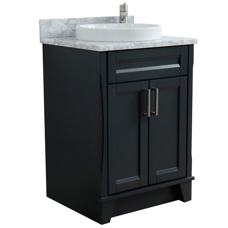 Bellaterra Home 400700-25-DG-WMRD Terni 25" vanity, Dark Gray, White Carrara marble top, angled view on a white background
