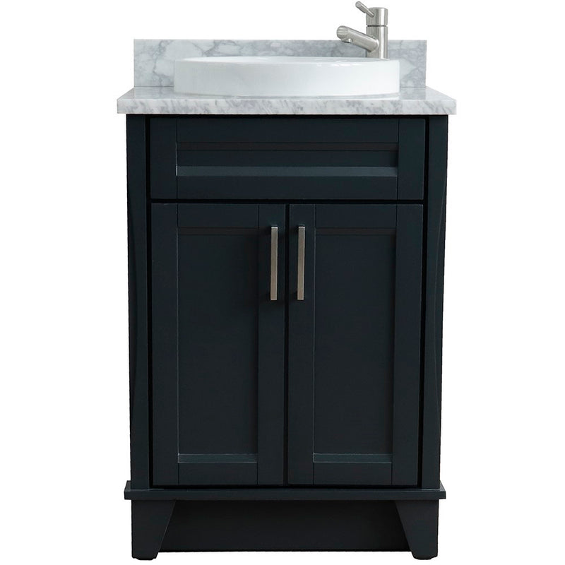 Bellaterra Home 400700-25-DG-WMRD Terni 25" vanity, Dark Gray, White Carrara marble top, front view on a white background