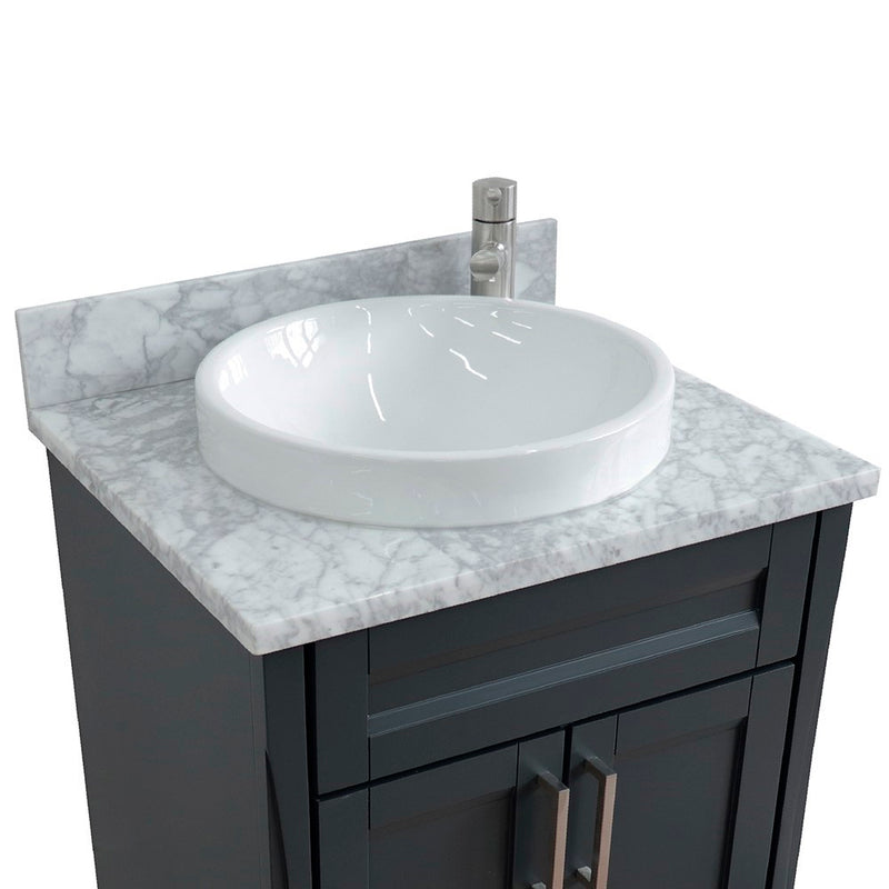 Bellaterra Home 400700-25-DG-WMRD Terni 25" vanity, Dark Gray, White Carrara marble top, countertop and sink close-up