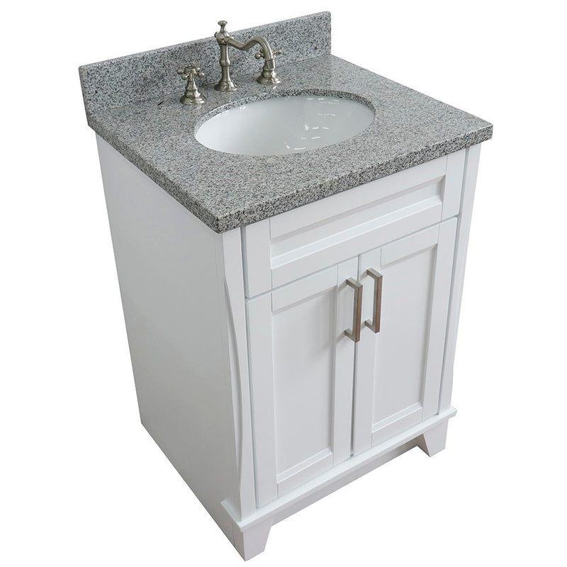 Bellaterra Home 400700-25-WH-GYO Terni 25" vanity, White, gray granite top, angled view on a white background