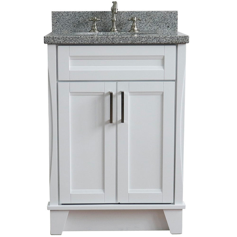 Bellaterra Home 400700-25-WH-GYO Terni 25" vanity, White, gray granite top, front view on a white background