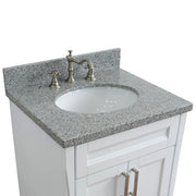 Bellaterra Home 400700-25-WH-GYO Terni 25" vanity, White, gray granite top, countertop and sink close-up