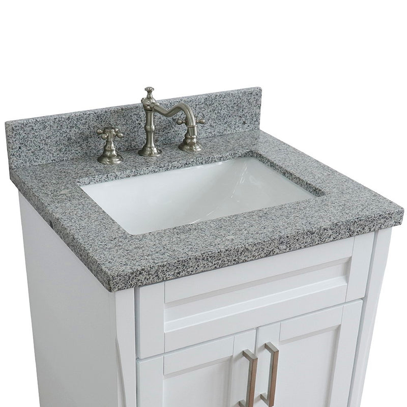 Bellaterra Home 400700-25-WH-GYR Terni 25" vanity, White, gray granite top, countertop and sink close-up