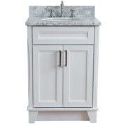 Bellaterra Home 400700-25-WH-WMO Terni 25" vanity, White, White Carrara marble top, front view on a white background