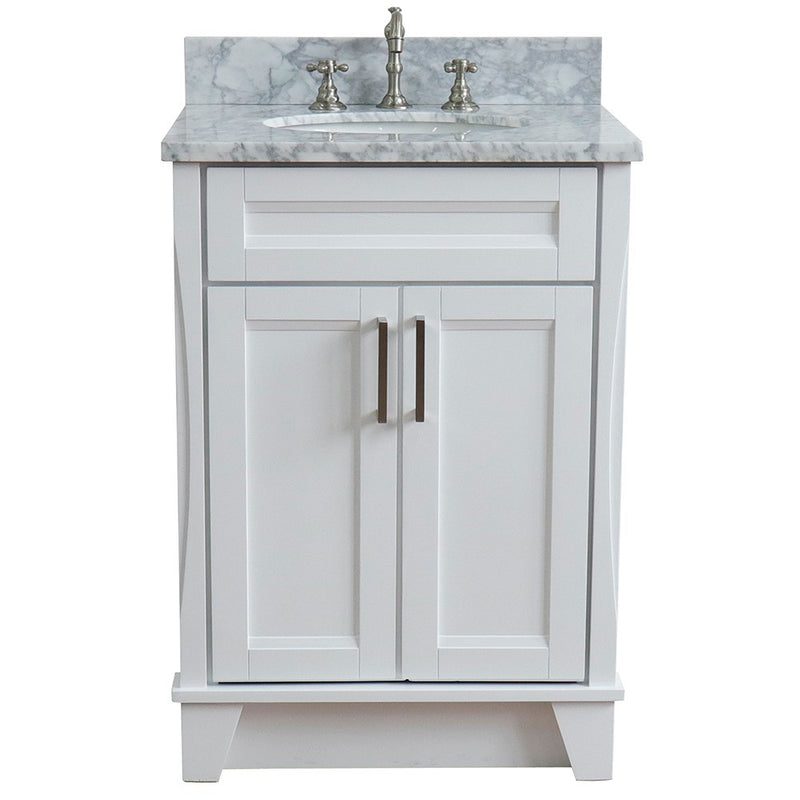 Bellaterra Home 400700-25-WH-WMO Terni 25" vanity, White, White Carrara marble top, front view on a white background