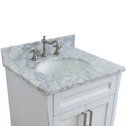 Bellaterra Home 400700-25-WH-WMO Terni 25" vanity, White, White Carrara marble top, countertop and sink close-up
