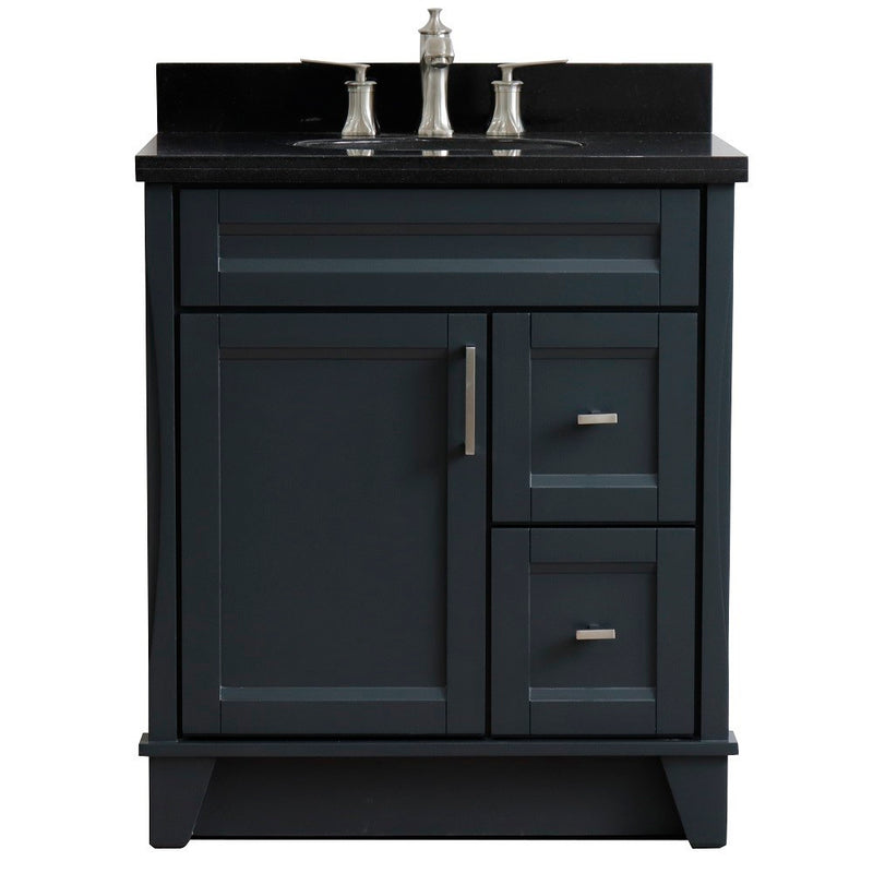 Bellaterra Home 400700-31-DG-BGO Terni 31" vanity, Dark Gray, Black Galaxy granite top, front view on a white background