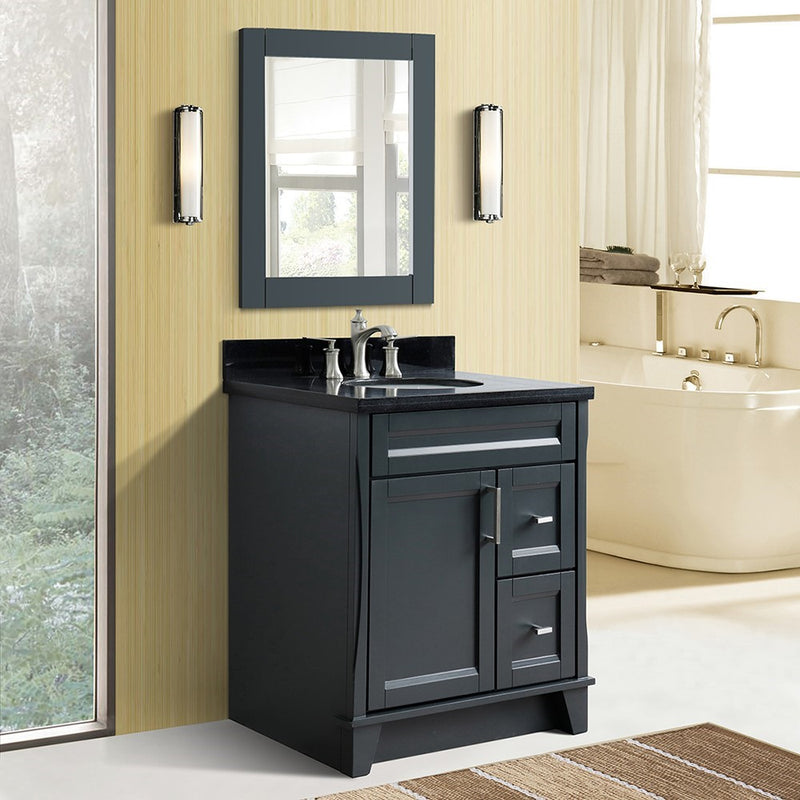 Bellaterra Home 400700-31-DG-BGO Terni 31" vanity, Dark Gray, Black Galaxy granite top, installed in a bathroom