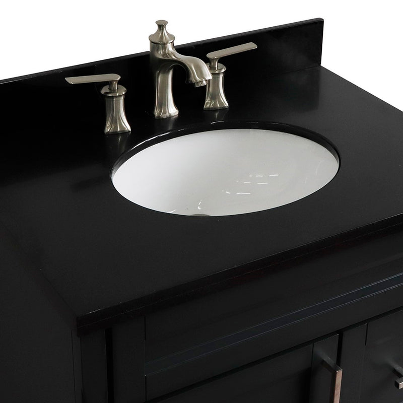 Bellaterra Home 400700-31-DG-BGO Terni 31" vanity, Dark Gray, Black Galaxy granite top, countertop and sink close-up