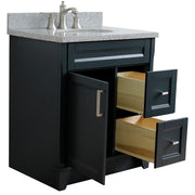 Bellaterra Home 400700-31-DG-GYO Terni 31" vanity, Dark Gray, gray granite top, angled view with the drawer open
