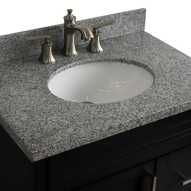 Bellaterra Home 400700-31-DG-GYO Terni 31" vanity, Dark Gray, gray granite top, countertop and sink close-up