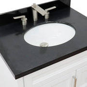 Bellaterra Home 400700-31-WH-BGO Terni 31" vanity, White, Black Galaxy granite top, countertop and sink close-up